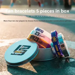 Basketball wristband set of five, Kobe, Curry, Irving, James fan silicone luminous wristbands gift box set
