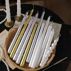European Style Colorful Pearl Long Stick Candle for Valentine's Day, Smokeless Wedding Dinner Candle Holder, Wholesale Home Decor
