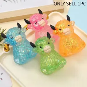 Highland Cow Squishy, Mini Cute Animal Decompression Squeeze Toy, Slow Rising Sensory Fidget Stress Ball, Easter Basket Stuffer Gift