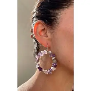 Handmade Amethyst Hoop Earrings. Sterling Silver Hooks. February Birthstone Earrings