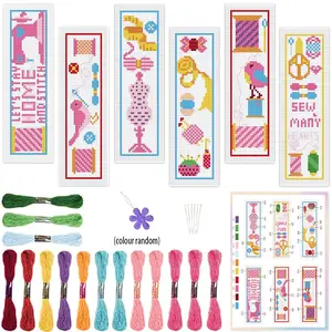 6-piece pink fabric sewing themed cross stitch bookmark DIY handmade needle stitch kit - fabric bookmark with sewing machine and coil pattern - suitable for sewing enthusiasts as a book marker - cross stitch bookmark to add reading atmosphere