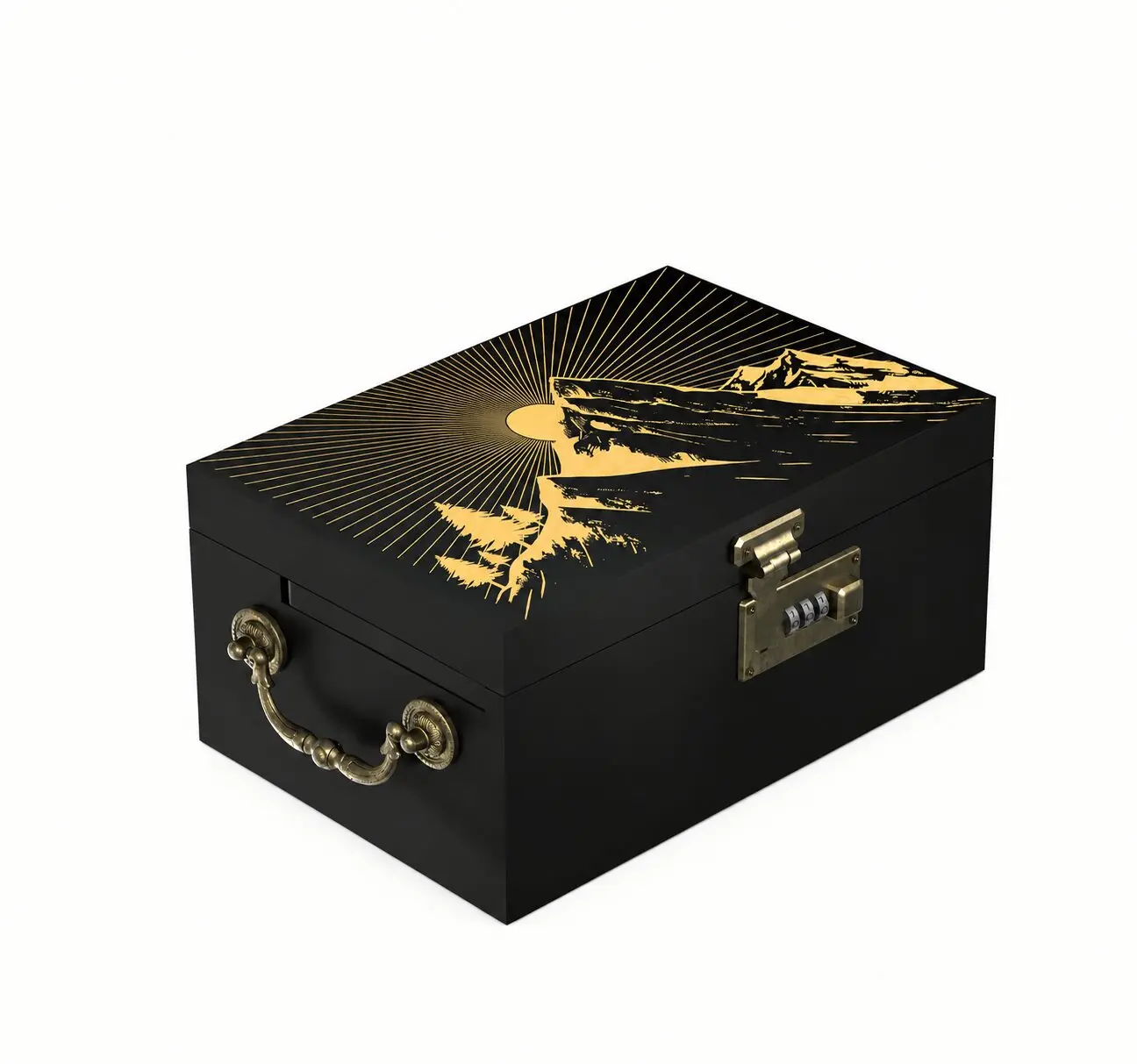SINKZAICO Large Rectangular Eco-Friendly Smooth Bamboo Combination Lock Box - Gold Wooden Storage Organization Decor with Movable Compartments, Ideal Father's Day Gift for Coffee Beans, Tea (Golden Peak)