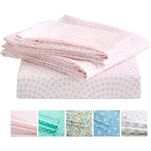 Kids Full Pink Heart Printed Bed Sheets for Girls, Soft Lightweight Microfiber Easy Wash Bedding Set (1 Fitted Sheet + 1 Flat Sheet + 2 Pillowcase)