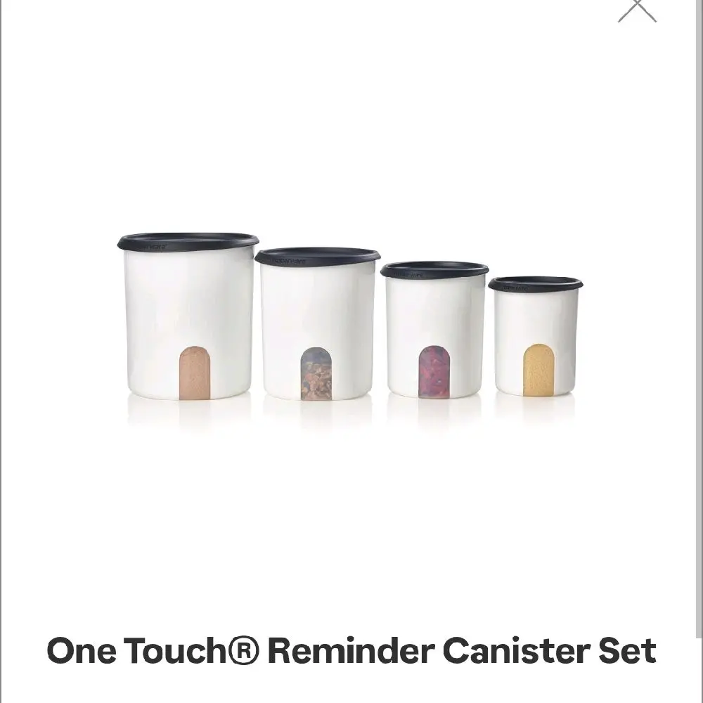 Tupperware One Touch Reminder Canister Set of 4 Eco-Friendly Organiser with Special Viewing Window for Fresh Spices & Snacks