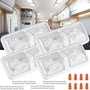4PCS 12V LED Double Dome RV Ceiling Lights - IP67 Waterproof Interior Lighting with On/Off Switch for Trailer, Camper, Caravan