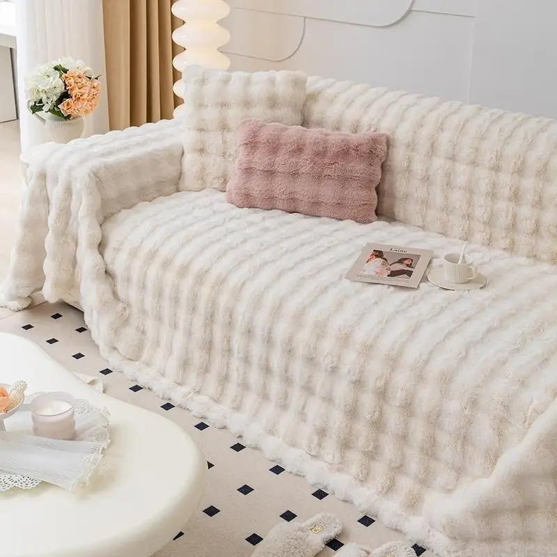 Solid Color Faux Fur Sofa Cover, 1 Count Soft Comfortable Sofa Slipcover, Couch Covers, Couch Protector for Home Living Room Bedroom Hotel Dormitory,