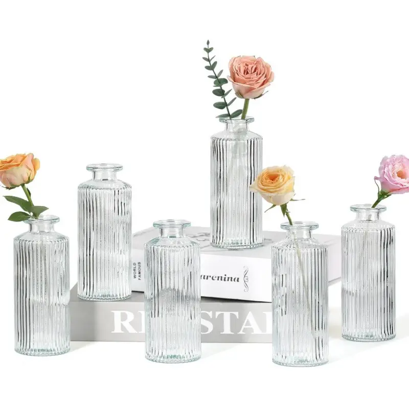 6pcs/12pcs Transparent Glass Vases Set, Vintage Style Decorative Flower Pots, Vases for Flowers, Clear Vases, Ideal for Table Centerpieces, Weddings, Parties, Home Decoration, Flower Arrangement Vase