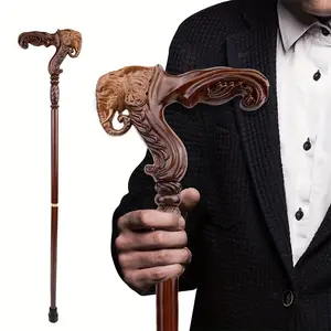 American Elephant Head Wooden Walking Cane - Handcrafted, Ergonomic Grip for Comfort - Unisex Wooden Sculpted Cane - Stylish Wooden Walking Stick
