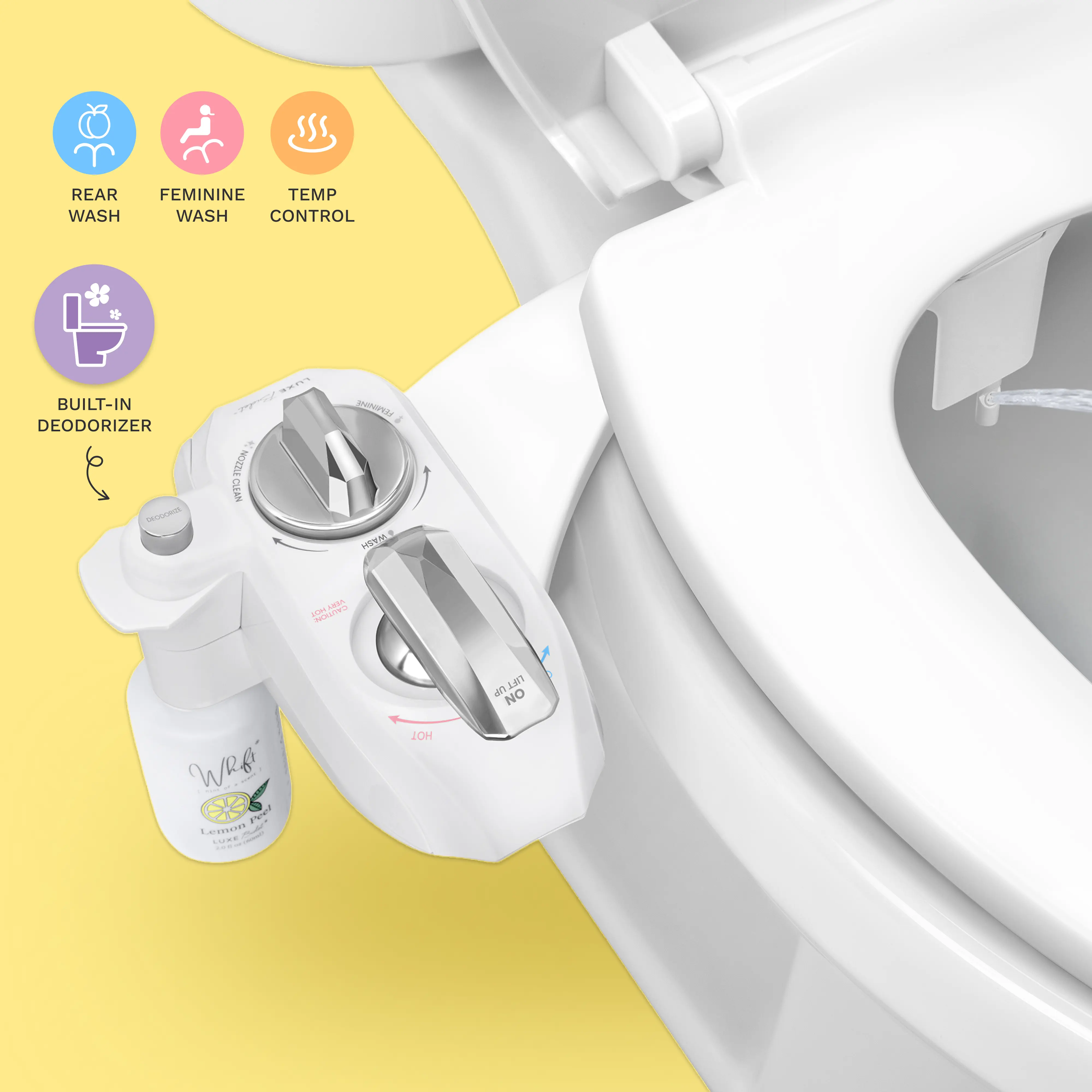 WHIFT 320 Slide-In Warm Water Bidet Attachment for Toilet, Bathroom Bidet Sprayer with Rear/Feminine Wash Modes, Built-In Deodorizer, Self-Cleaning Nozzles Reduce Upkeep