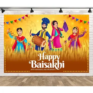 7x5ft Happy Baisakhi Festival Backdrop Indian People Bhangra Dancing Punjabi Pongal Lohri Festival Background for Celebrate Baisakhi Festival Punjabi Decorations Photo Props