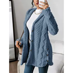 Autumn and Winter Warm and Stylish Jacquard Suede Hooded Cardigan Jacket