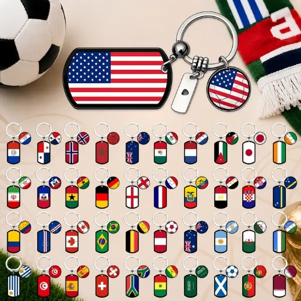 2026 All Countries National Flags Keychains, Football Mini Soccer Keychain PVC, Football Key Ring for Fan Gift, Souvenir Party Favors Decorations