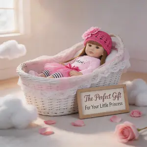 22-Inch (55 cm) Reborn Doll — Featuring Beautiful Large Eyes, a Pink Dress, and a Matching Hat. An Ideal Companion Doll, Perfect for Holiday or Birthday Gifts.