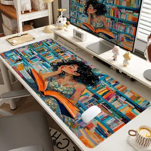 1pc Extra Large Reading Girl Mouse Pad Literary Desk Pad,Computer Keyboard Mousepad with Non - Slip Rubber Base Durable Stitched Edge Perfect Gift for Home and Office, Corporate Work Desk Accessories, Gaming Desk Accessory