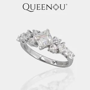 【977】New Year Promo Elaborate 1CT Square Synthetic Moissanite Ring | Asgar Cut with Sparkling Graduated Zirconia Sides | Geometric Ring
