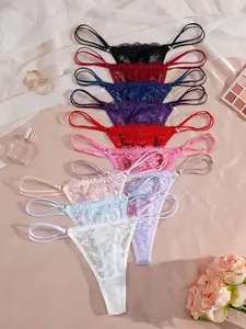 10 Pack Colorful Lace G-Strings for Women, Trim Lace Panty, Lingerie, Panties, Sexy Leaf Print Fitted Underwear, All Seasons Wear with Double-Sided Waist Straps