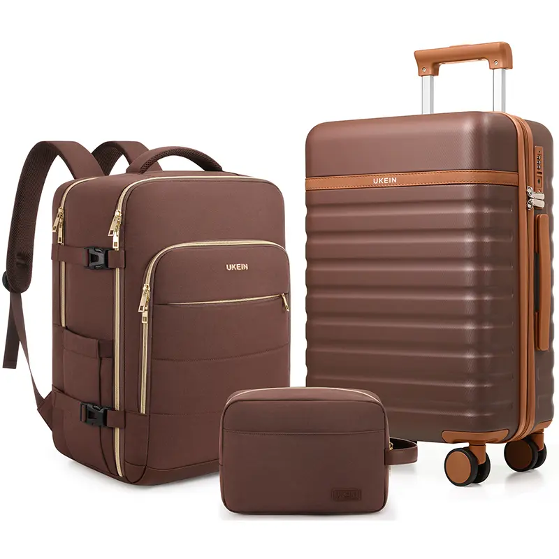 UKEIN 3-Piece Luggage Set, Unisex Polycarbonate Hardshell 20-inch Carry On Suitcase with Silent Spinner Wheels, TSA Lock & Practical Travel Backpack, Carry On Luggage, Pvc,back to school shopping, Polycarbonate Hardshell Luggage, Luggage Sets