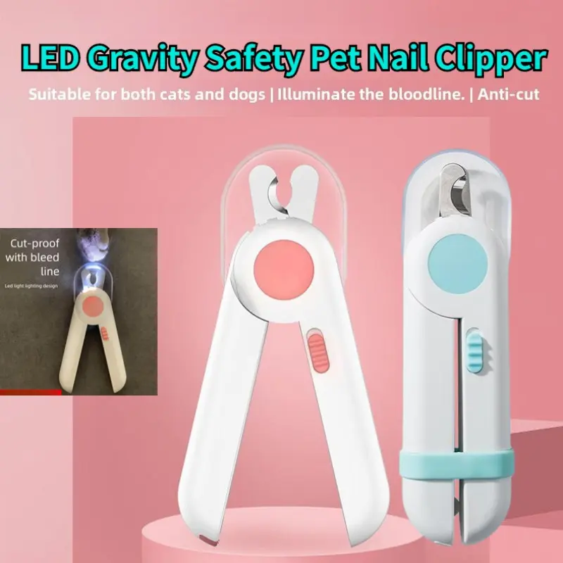 LED Gravity Safety Pet Nail Clipper, with rounded tip and nail file, LED for clear visibility of bloodline, pet grooming tool