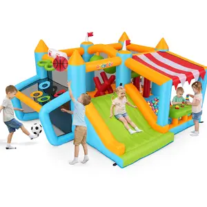 Whubefy Inflatable Bounce Castle with Trampoline, blower included, Indoor & Outdoor Use, Kids Play Gift with Slide, Punching Ball, Ring Toss, Basketball Hoop and Football Goal, Suitable for Parties, Backyards & Parks, 150" × 129" × 81", mothersdaygift