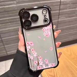 Cherry blossom floral clear protective case  romantic elegant style suitable for iPhone 17  16  15  14  13  12 Pro Max  Plus series