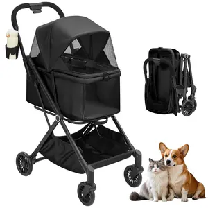 Lightweight Pet Stroller Foldable for Small/Medium Pets Up to 50 Lbs – Dog Cat Stroller with 360° Front Wheels, Foot Brake System, Waterproof & All-Terrain, Includes Sun Shades