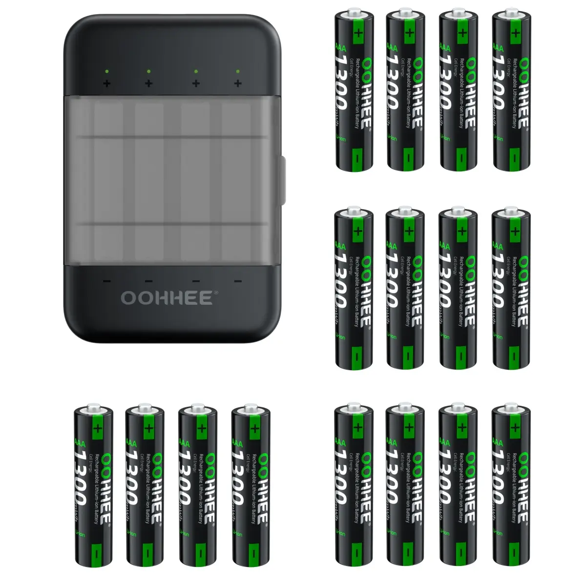 OOHHEE 4/8/12/16pcs 1.5V Rechargeable AAA Lithium Batteries 1300mWh + 1x Charging Storage Box OOHHEE 4/8/12/16pcs 1.5V Rechargeable AAA Lithium Batteries 1300mWh + 1x Charging Storage Box