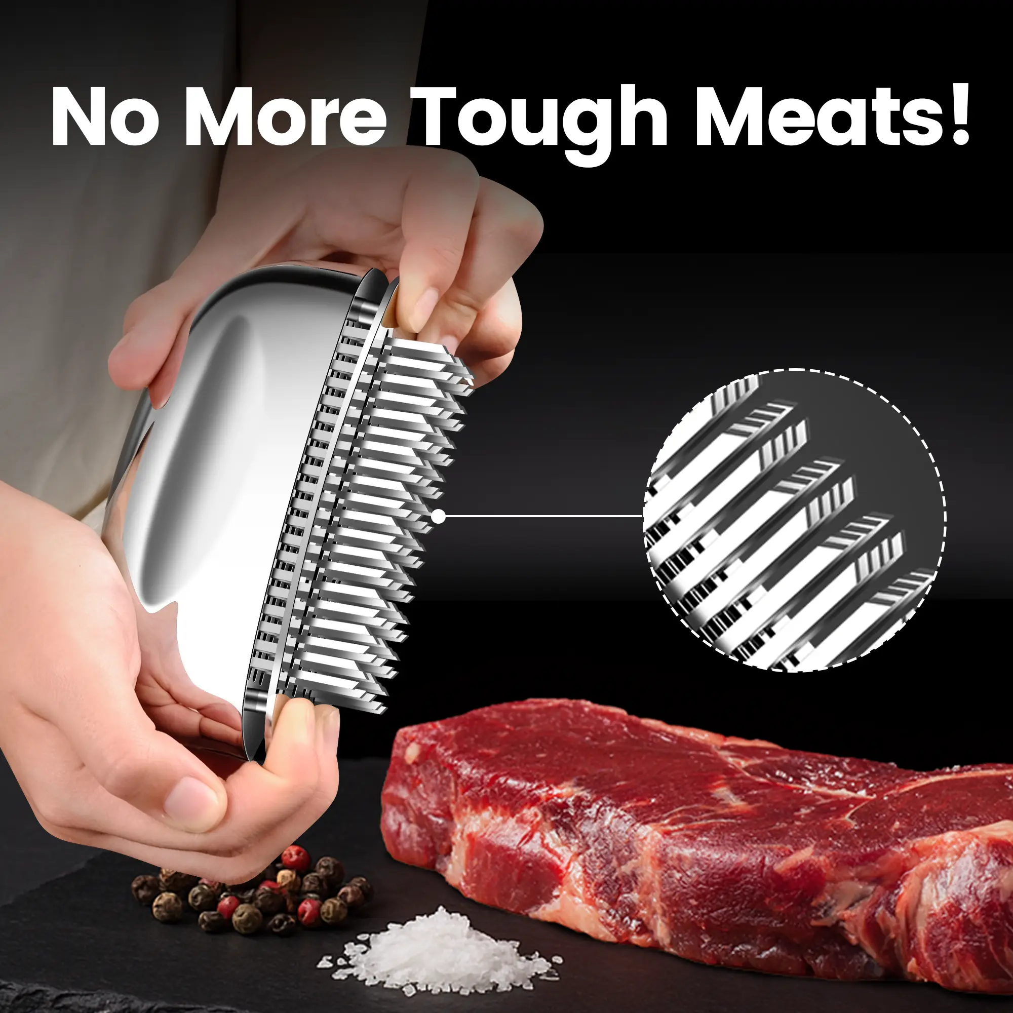 [Gourmet Easy] Juicy Steak Meat Tenderizer Stainless Steel 60 Ultra Sharp Blade No Assembling Required 5 years warranty