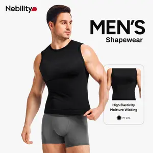 Nebility Men's Shapewear Vest - High Elasticity Micro Compression Shirt, Waist Tightening & Slimming, Moisture Wicking Quick-Dry 3D Breathable Fabric, Crew Neck