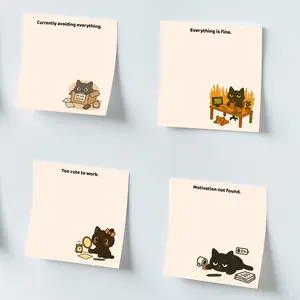 4pcs Funny & Cute Black Cat Sticky Notes 3x3 Inch 50 Sheets Funny Office Note Pads Adhesive Funny Sticky Notes for School Office Home Supplies Students Teachers Gift