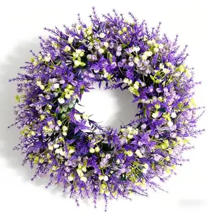 Realistic Lavender Wreath with Flowers & Starry Sky Design, Perfect for Home, Holiday Decor & Party Setup, Hangs on Porch, Window Sill, or Window