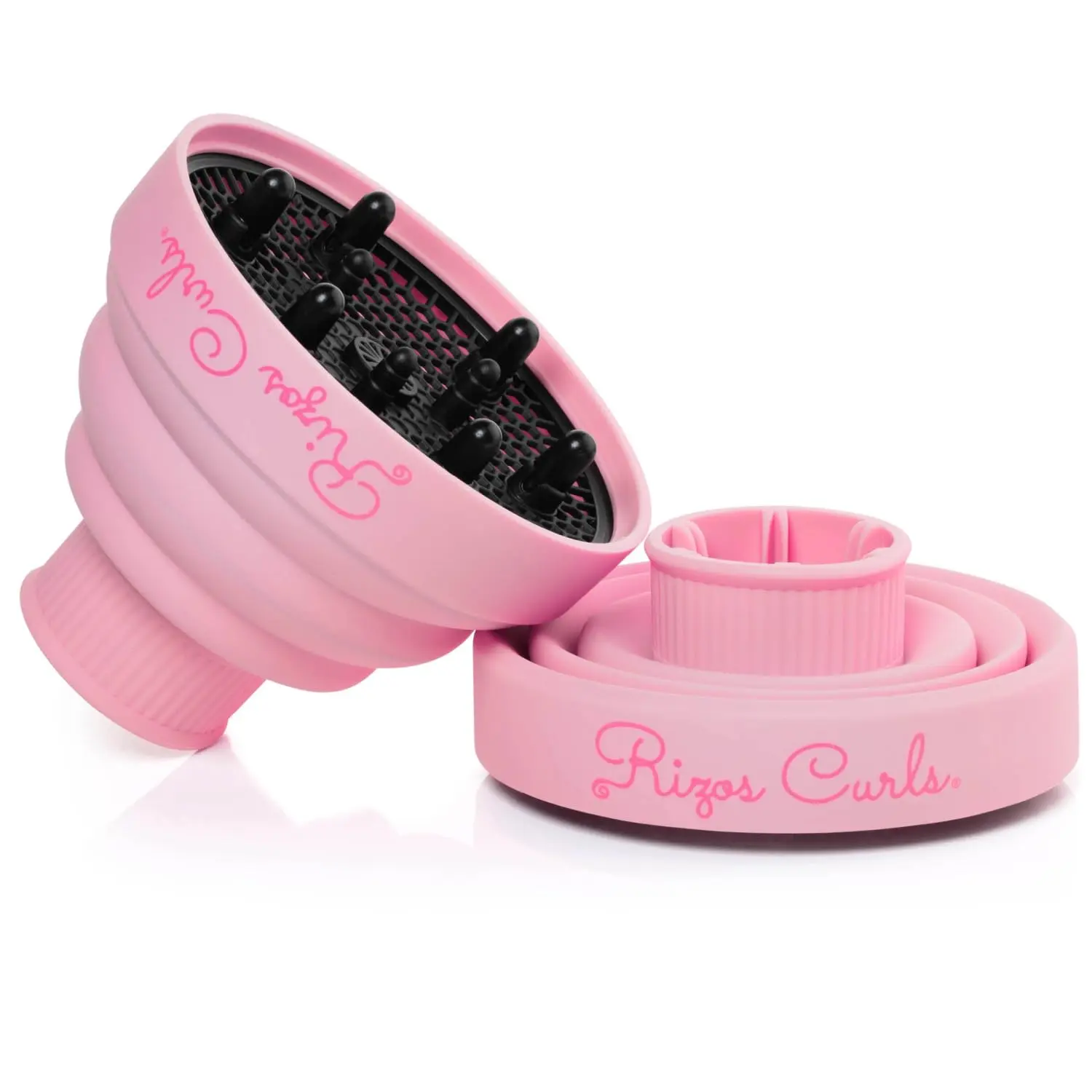 Collapsible Hair Diffuser for Even and Fast Drying, Enhances Curl Definition and Volume, Minimizes Frizz, Universal Fit for Hair Dryers, Pink Silicone