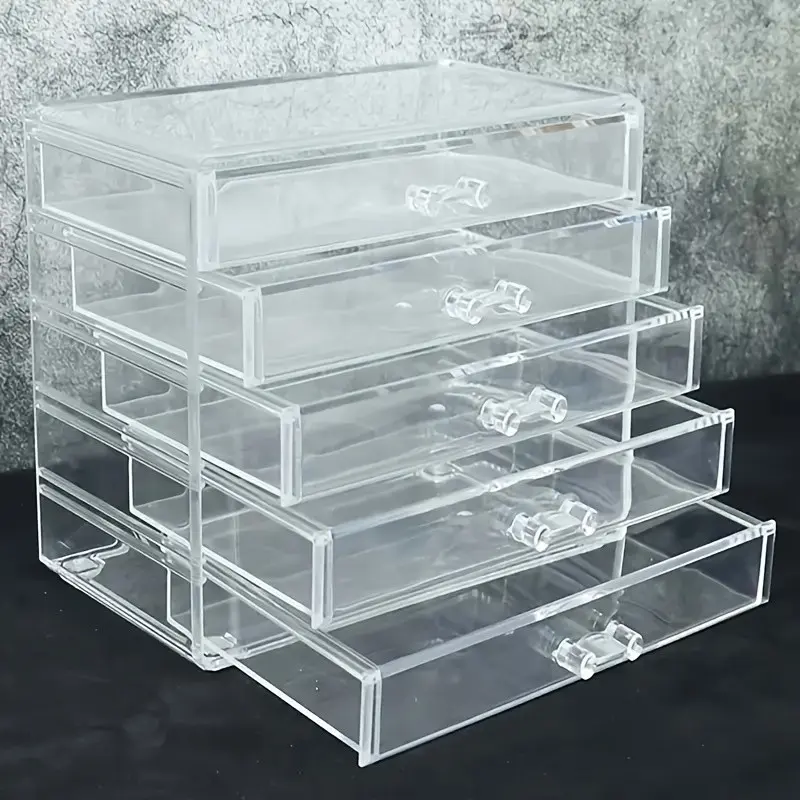 5-Layer Transparent Acrylic Makeup Organizer, Cosmetics Organizer, Cosmetic Organizers, Beauty Organizer, Drawer Design, Dust-Proof, Large Capacity, Ideal for Lipstick, Foundation, Brushes, Skincare