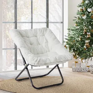 Comfy Saucer Chair, Soft Faux Fur Oversized Folding Accent Chair, Lounge Lazy Chair for Kids Teens Adults, Metal Frame Moon Chair for Bedroom, Living Room, Dorm Rooms