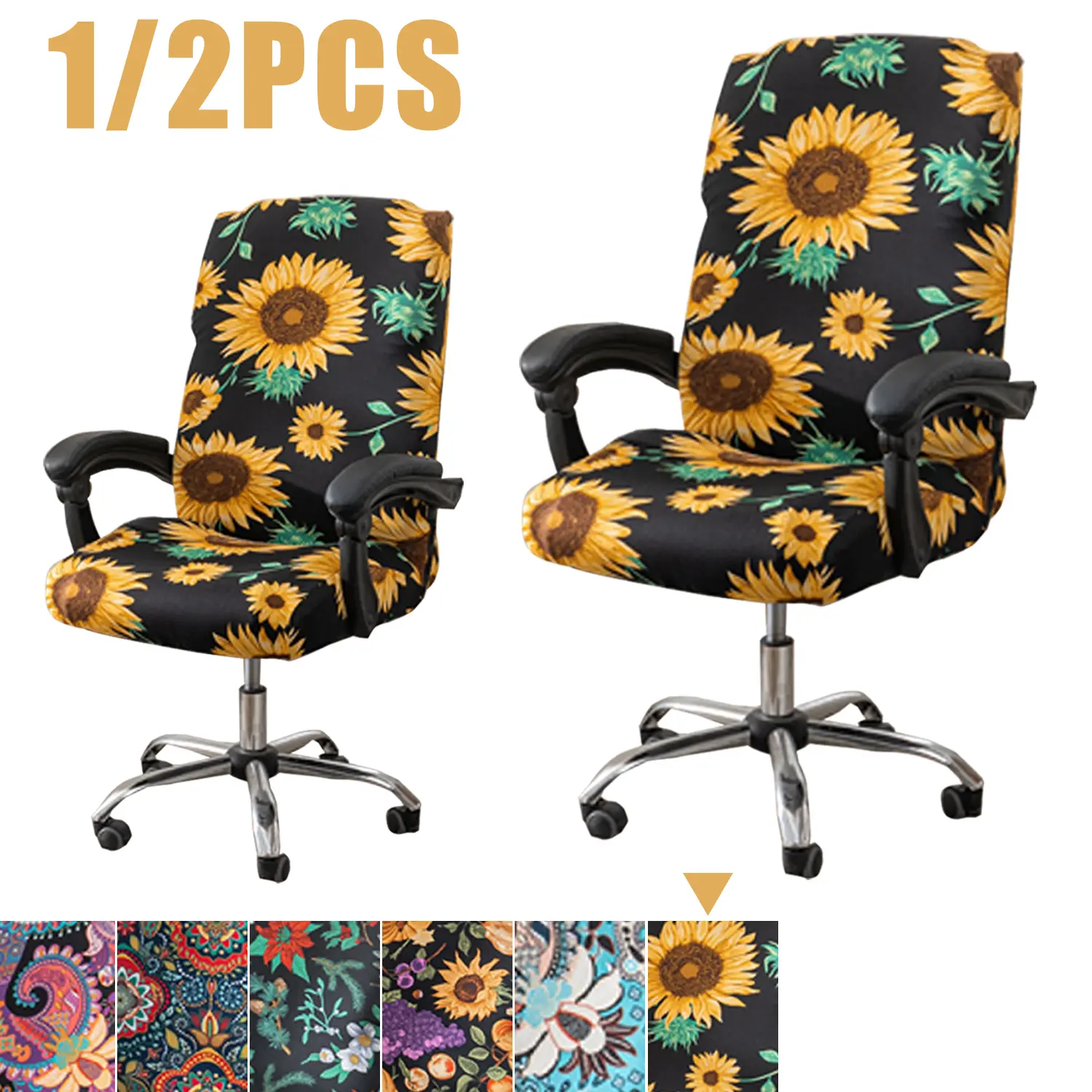 Office Chair Cover With Durable Zipper, Printed Washable Stretchable Desk Chair Cover, High Back Computer Chair Cover, Office Chair Seat Slipcover