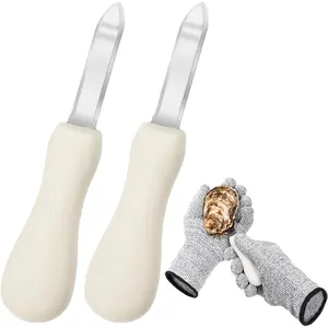 Oyster Shucking , 2 Pack Oyster  Shucker Set with Professional Grade Cut Resistant Gloves, Stainless Steel Seafood Opener Tools