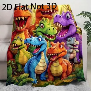 [2D No 3D blanket]Soft Funny Throw Blanket Cute Smiling Dinosaurs HD Digital Print Flannel,Contemporary Animal Theme All-Season Cozy Knitted Thermo-Regulating Cover,Lightweight Fabric,Perfect For Napping,Christmas Present