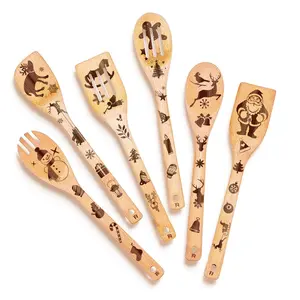 Riveira Christmas Gifts Wooden Spoons For Cooking & Serving 6-Piece - Christmas Decorations Kitchen Utensils