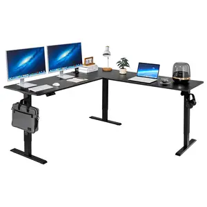 【DealsForYouDays】VEVOR L Shaped Desk, Electric Adjustable Height Corner Gaming Desk with Dual Hooks, Heavy Duty Carbon Steel L-Shaped Computer Table with Power Outlets for Home, Office, Study, Easy to Assemble, Black