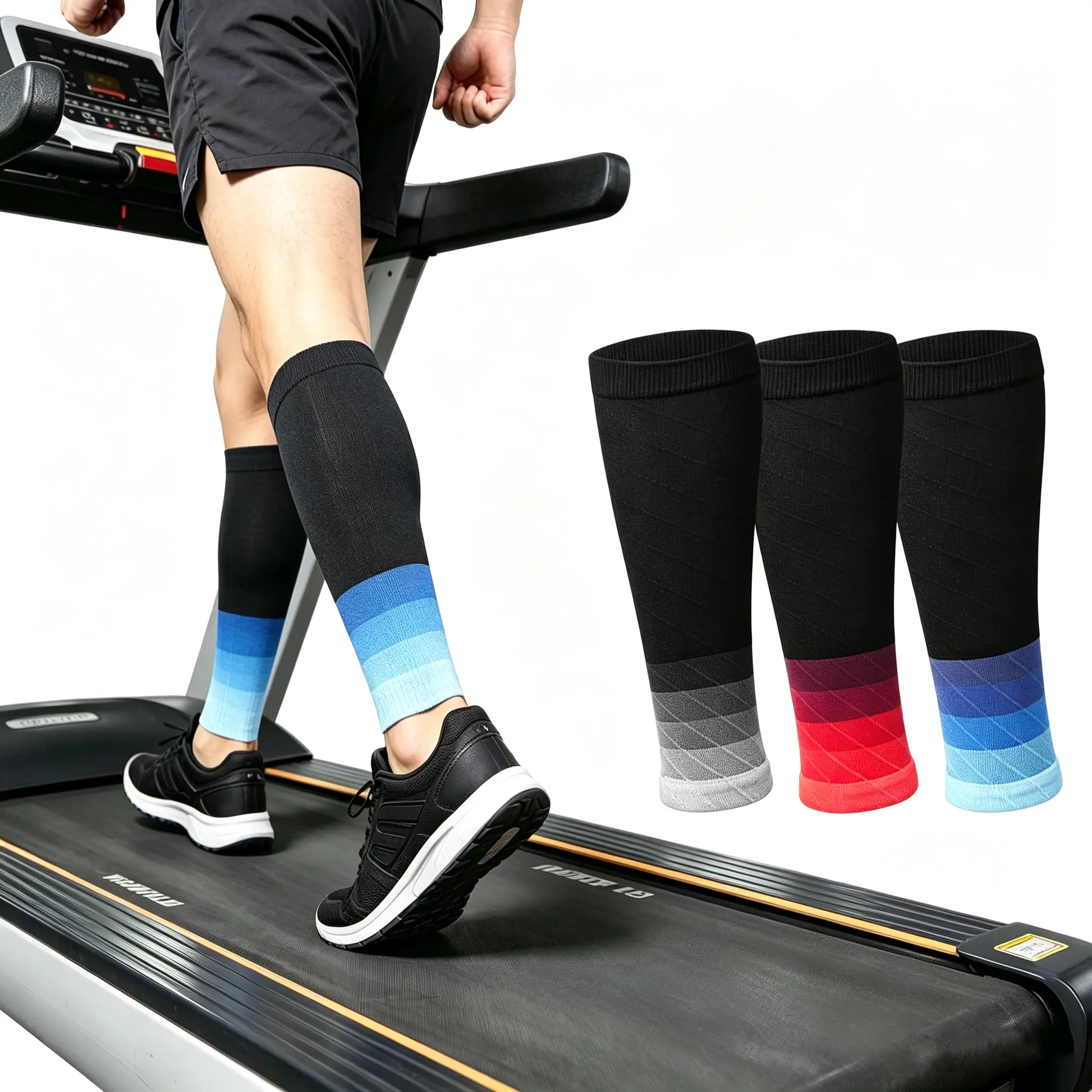 1-Pair Calf Compression Sleeves for Running - Elastic Fabric, Calf Area Snug Wrap, Arch Support, Shin Splint & Varicose Vein Relief, Fatigue-Reducing Leg Supporter