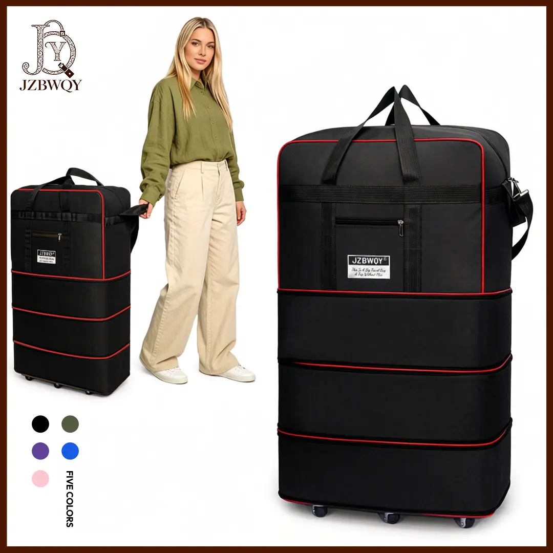 JZBWQY Expandable Wheeled Duffel Bag - 50-110L Lightweight Foldable Nylon Multifunctional Luggage with 3-Zip Zones, for Travel & Moving Trips, Rolling Duffel Bag, Multifunctional Travel Duffels Traveling Bag