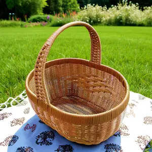 Handmade oval shopping basket/picking basket/harvesting basket/carrying basket/storage basket/storage basket/garden camping yard farm outdoor usable/American carnival/Super Bowl/Christmas/Day of the Dead/Valentine's Day/Easter/Ramadan/St. Patrick's Day