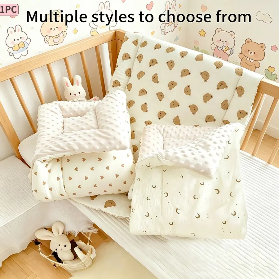 Baby Bean Bag Mattress, 3D Bean Velvet Comforter, All-Season Breathable Baby Bedding, Cute Print Design, Crib Mattress