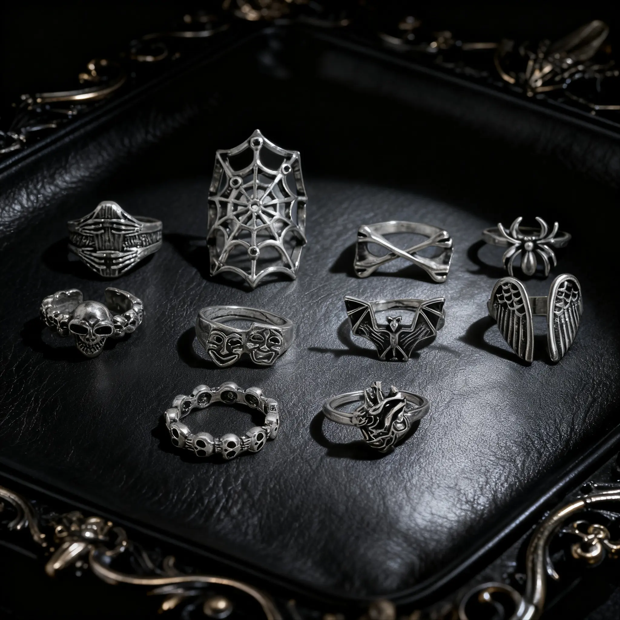 Men's Punk Silver Rings Set! Gothic Skull Spider Web Design – Party, Daily, Holiday Gift