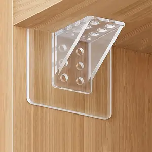 2026 New Design 10-Piece Clear Acrylic Shelf Bracket Set, Hidden Wall-Mount Storage Rack Holder, 30kg Capacity, 7x7cm, Home Office Use
