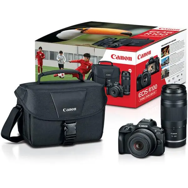 Canon EOS R100 Mirrorless Camera with 200ES Bag, 18-45mm and 75-300mm Lenses