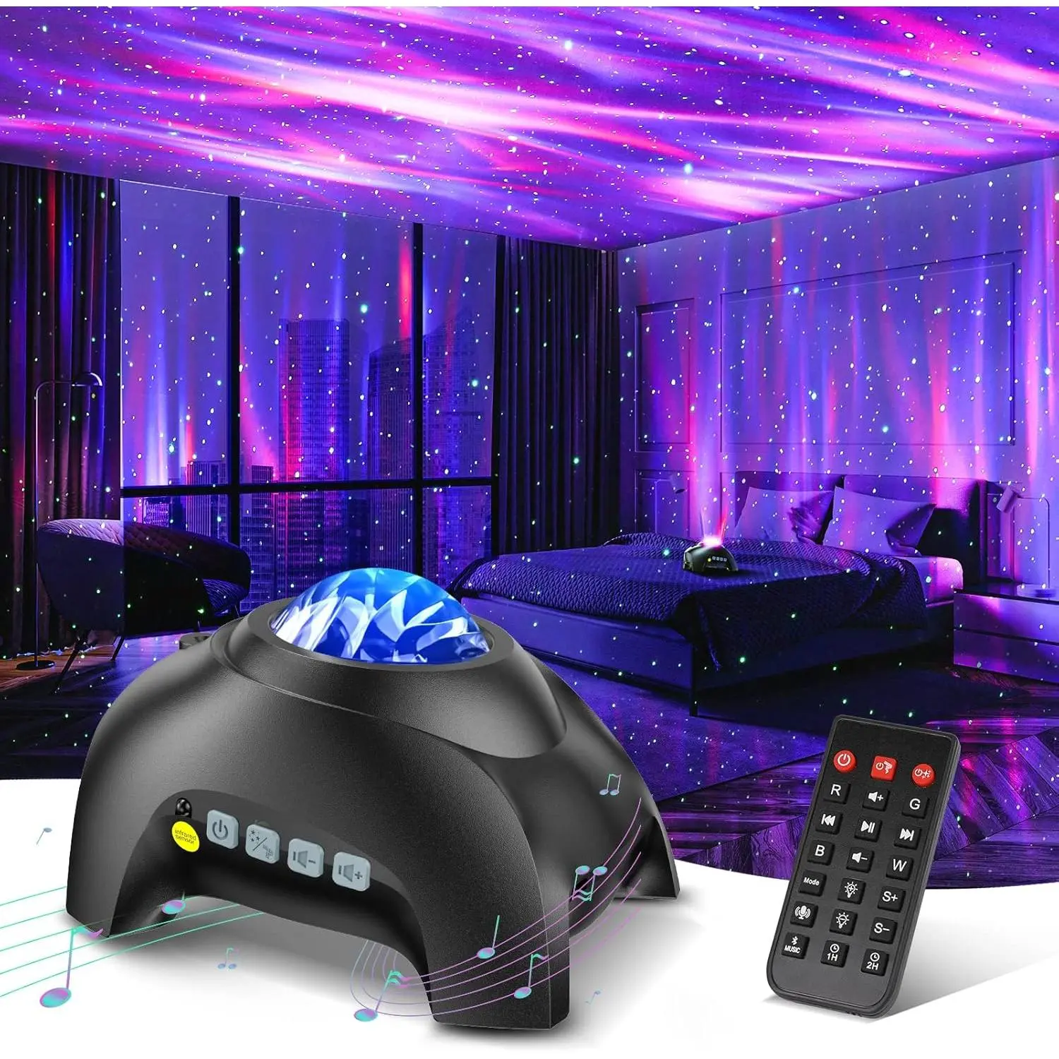 LED Aurora Star Projector - 33 Light Effects, Remote Control, White Noises, Bluetooth Speaker for Bedroom Parties (Sports & Outdoor Ambient Lighting Accessory), Nebula, Aurora Projector, Led Star Projector