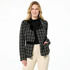 C. Wonder C Wonder Tweed and Faux Leather Moto Jacket