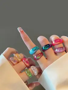 6pcs/set Mixed Color Cute Synthetic Resin Stackable Ring, Fashion All-match Accessories for Women & Girls, Daily Clothing Decor for Party, Gift Stacking Ring Set