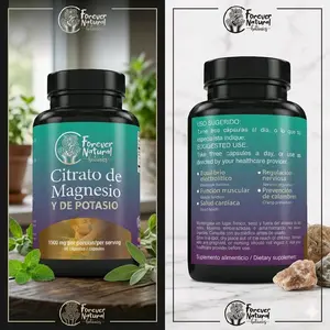 Forever Natural Botanics Citrato de Magnesio Y Potasio 1500 mg 90 Cápsulas Suplemento para Prevención de Dolor Muscular y Sistema Nervioso - Healthcare, Vitamin Mineral Magnesium