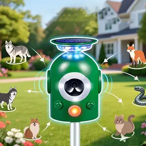 Solar-Powered Soundwave technology Animal Repellent with Motion Sensor, Cat Deterrent with LED Flashing Lights, Perfect for Outdoor Yards, Effective to Repel Cats, Coyotes, Raccoons, And Deer.